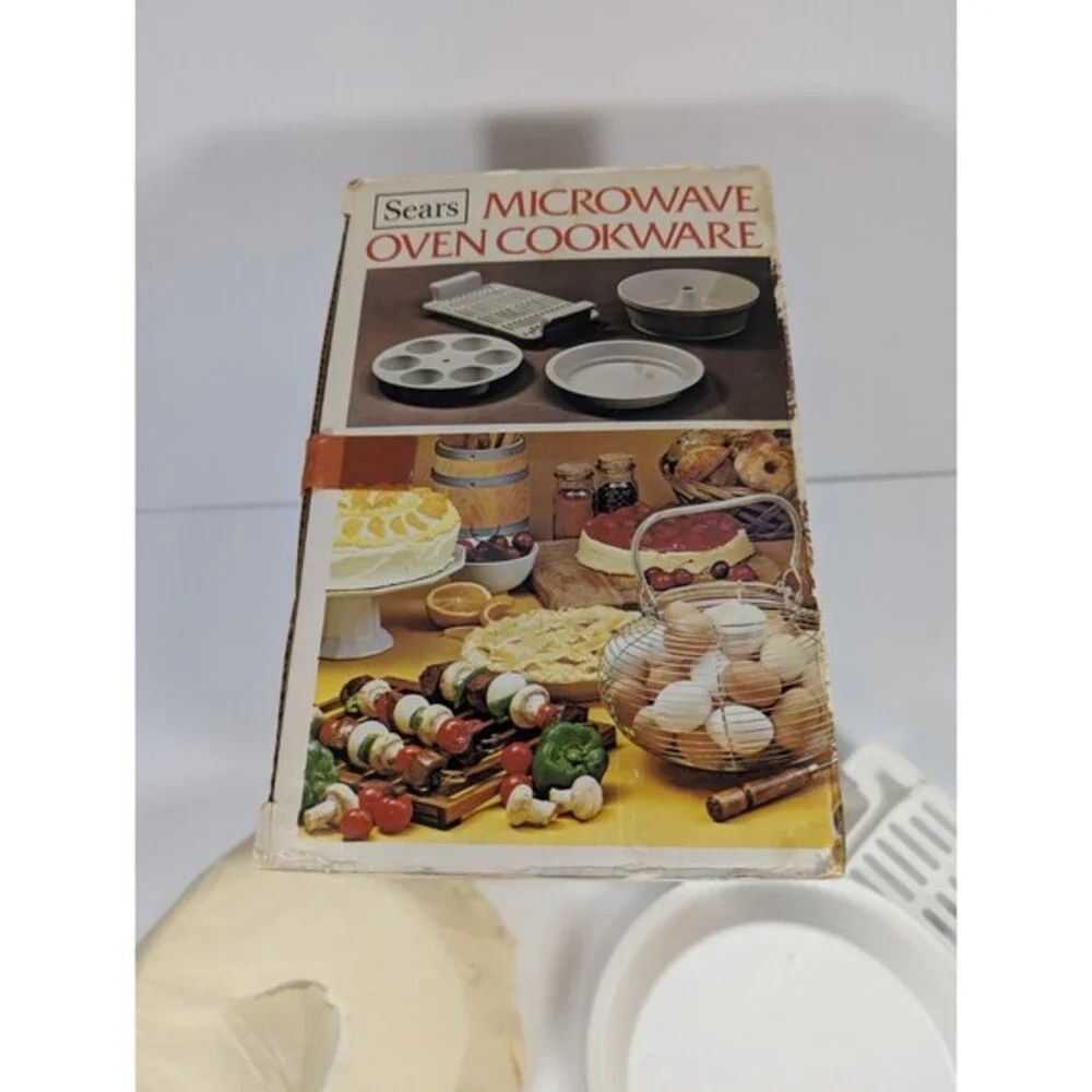 Vintage Sears Microwave Oven Cookware 4 Piece Set Baking Ring Pie Plate Rack USA